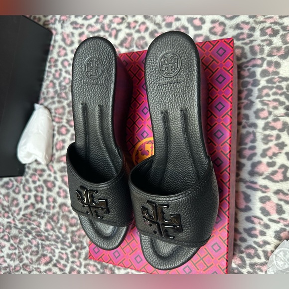 TORY BURCH LOWELL 2 80MM WEDGE SLIDE 50878 - PERFECT BLACK - SIZE US 9 - Picture 5 of 5